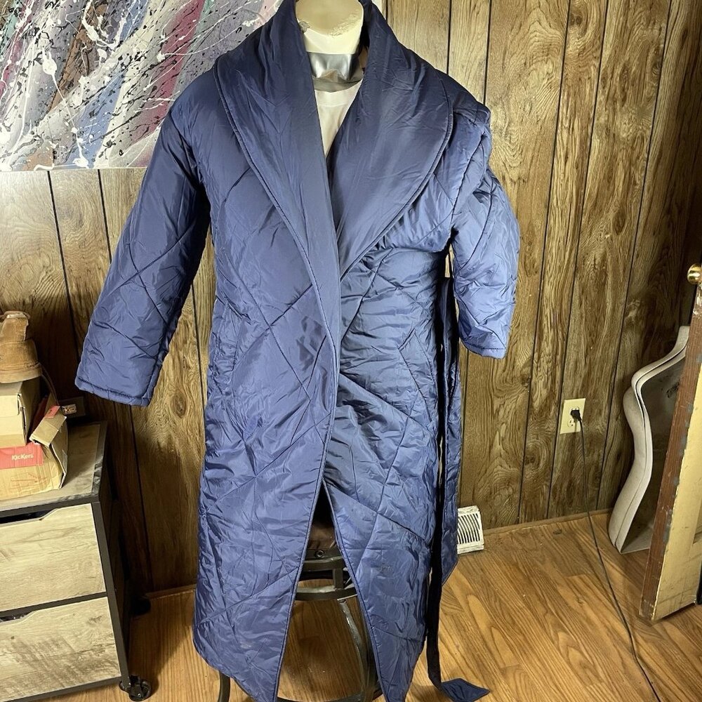 🎁 Nasty Gal Quilted Wrap Coat Robe Style Blue Women’s US 8 EUR 40